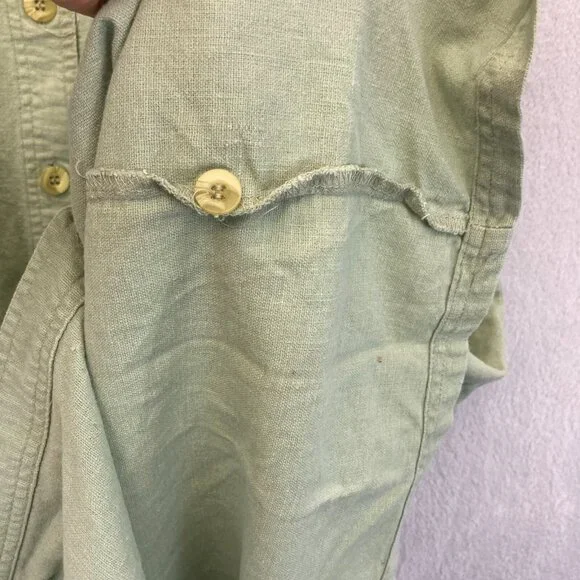 Vintage Erika Button Up Linen Blend Midi Dress Womens XL Western Green Prairie - Picture 10 of 13